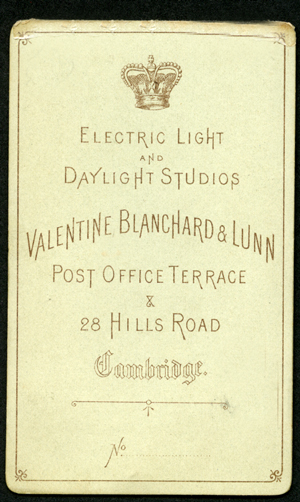 Reverse of Valentine Blanchard and Lunn carte