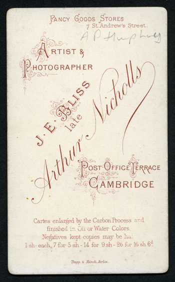 Reverse of JE Bliss carte de visite