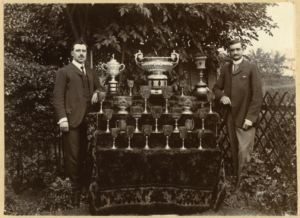 Athletes with cups c1902, Burton on Trent, Regatta, Rowing