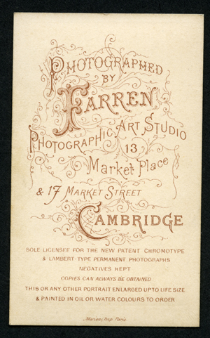 Reverse of Farren Carte of lady with parasol