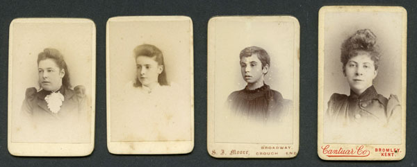 Four examples of miniature cartes de visite