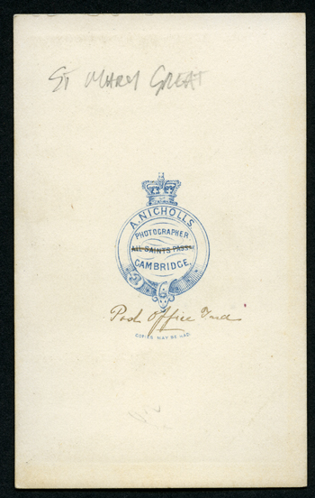 Reverse of Arthur Nicholls carte de visite All Saints Passage