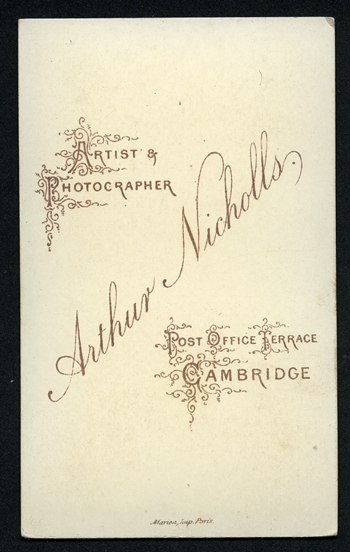 Reverse of Arthur Nicholls Carte de visite 1870s