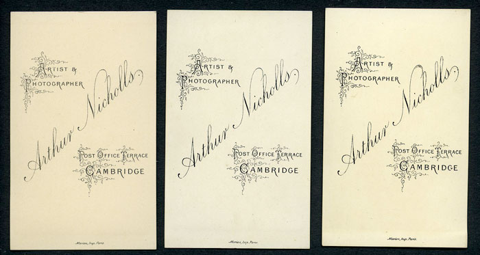 Reverse of three A Nicholls cartes de visite