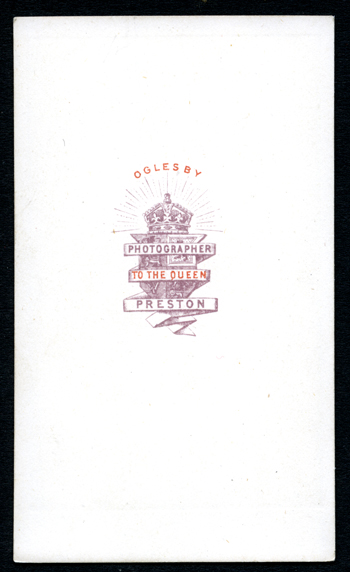 Reverse of Oglesby carte de visite from Preston
