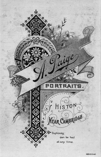 Rear of Alice Paige mount for Cabinet Photograph 1903