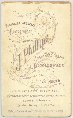 Reverse of Phillips carte de visite