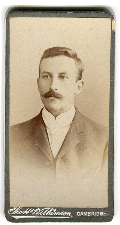 midget carte de visite of unknown man, 1890s, by Scott and Wilkinson, Cambridge. Ron Cosens www.cartedevisite.co.uk