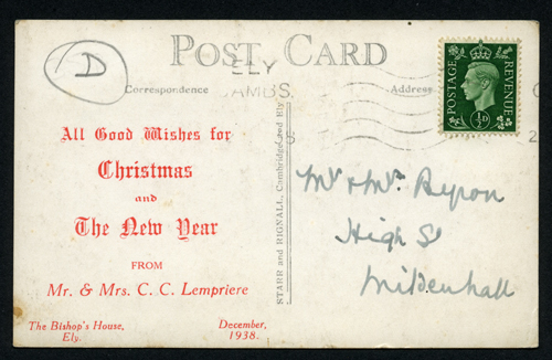 Reverse of Starr and Rignal postcard