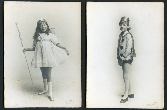 Two 1920s portraits of children in theatrical or fancy dress
