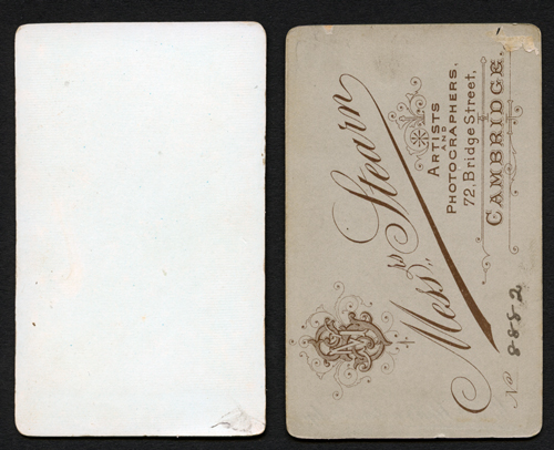 Reverse of 2 cartes de visite by Messrs Stearn