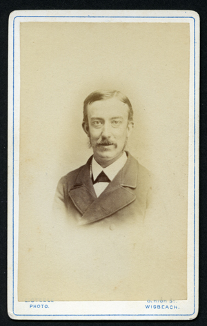 E.Steele carte de visite, cameo style portrait; reverse with business card design with ornate scrollwork, town name spelled 