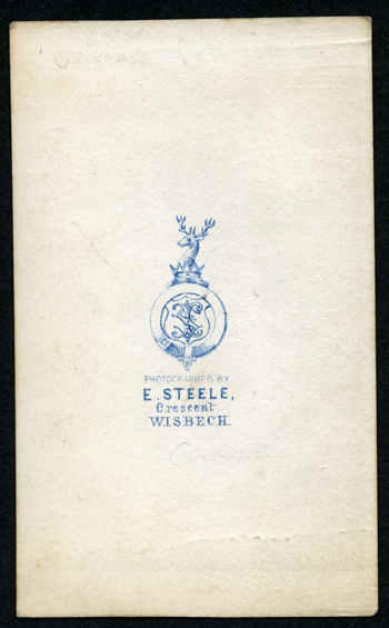 Early 1860s E.Steele carte de visite with The Crescent Wisbech as the studio address. The diamond pattern carpet also appears on cartes from 8 High Street